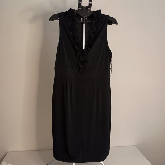 London Times Women’s Black Ruffle V-Neck Collar Dress Size 14 - Picture 14 of 15